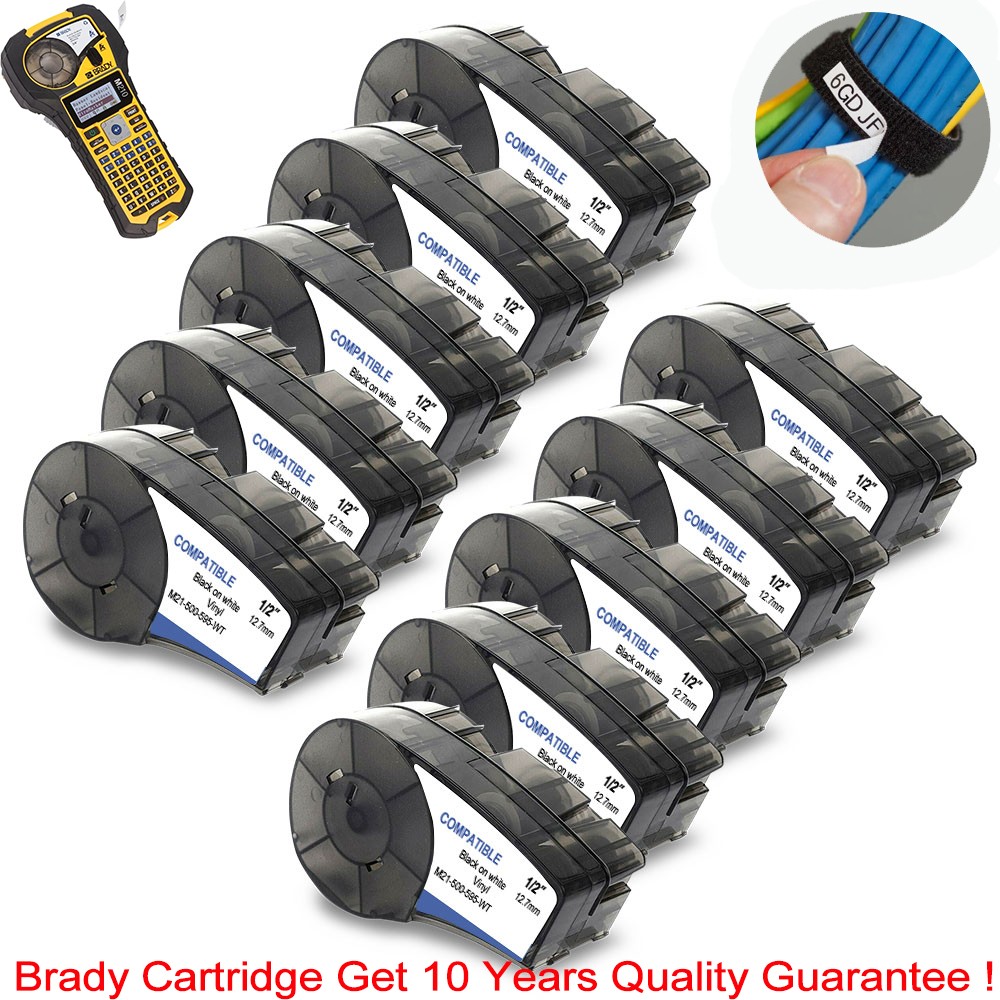 10PK For Brady M210 M21-500-595-WT All Weather Vinyl Label Cartridge Black/White