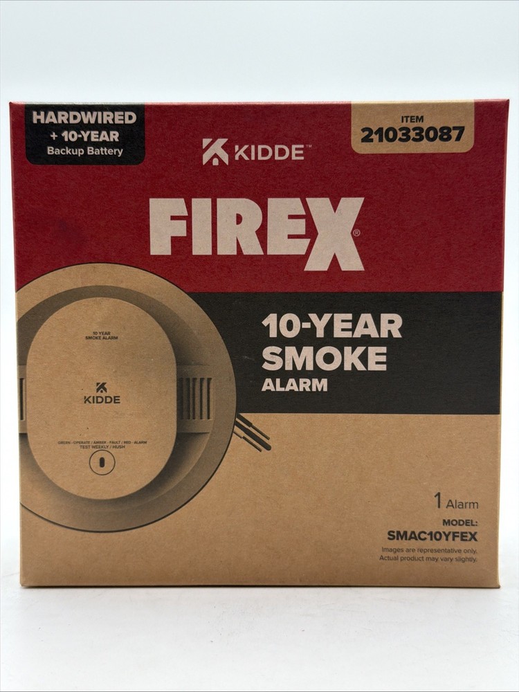 Kidde Firex 21033087 SMAC10YFEX Smoke Alarm, Hardwired W/ 10-Year Backup Battery