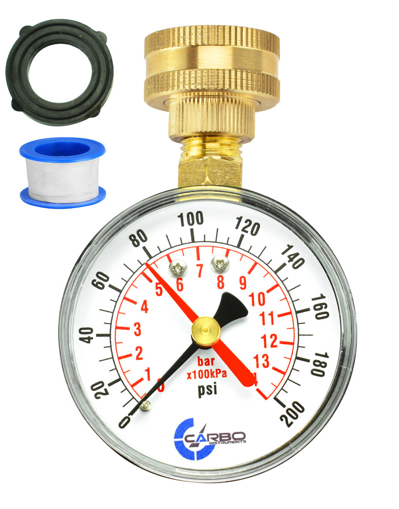 CARBO Instruments 2-1/2″ Water Pressure Test Gauge 200 psi, 3/4″ Female Hose