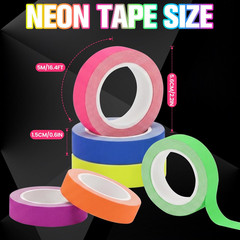 12 Pack Neon Gaffer Cloth Tape, 0.6 Inch X 16.5 Feet UV Fluorescent Glow Blackli