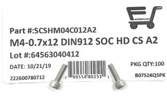 (100) M4-0.7 x 12 Stainless Steel Socket Head Socket Cap Screws DIN912 M4x0.7×12
