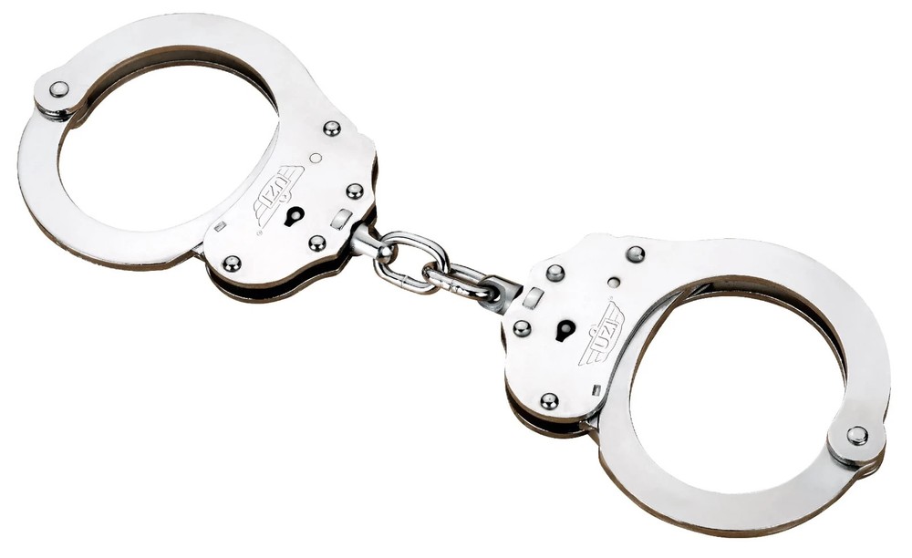 UZI Silver Chain NIJ Handcuffs Double Lock Steel Restraints w/ Keys