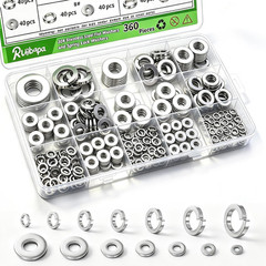 360 Pcs Flat Washer and Spring Lock Washers Assortment Kit,7 SAE Sizes Washers f