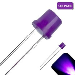 100 x LED 5mm UV / Purple Diffused Ultra Bright Flat Top Wide Angle LEDs Light
