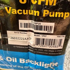 Fieldpiece VP87 3/4 HP 2500 RPM 120VAC 8 CFM Displacement Two-Stage Vacuum Pump