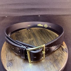 Boston Leather Belt Size 30″ High Gloss Black Garrison Gold Buckle Made in USA