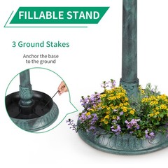 LEADZM Plastic Round Birdbath with Solar Ligh Dark Green