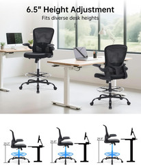 Drafting Chair Tall Office Chair with Flip-Up Arms Adjustable Height Standing De