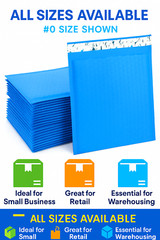 #0 6.5×10 Blue Poly Bubble Mailers Padded, Waterproof, Shipping Self-Seal