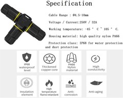 3 Way IP68 Waterproof Electrical Junction Box – 3 Pin Outdoor Cable Connector…