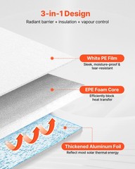 VEVOR 4 Rolls Reflective Heat Insulation Radaint Barrier EPE 24in x 18ft 6mm