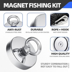 Magnet Fishing Kit 2.4″60 mm 500lb+, Big Strong Rare Earth Fish Magnets Heavy…