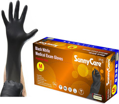 Sunnycare 5.0 Mil 8902 Black Nitrile Medical Exam Gloves Powder Free Size: Mediu