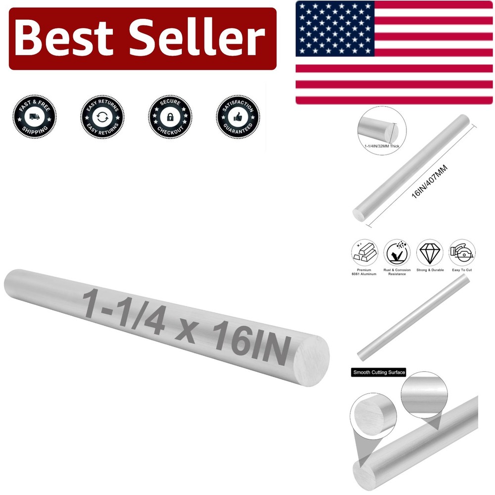 1.25″ Diameter 6061 T651 Solid Aluminum Round Rod – 16″ Long for Various Uses