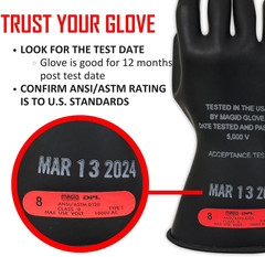 Rubber Insulating Electrical Safety Gloves, Class 0 ASTM Compliant