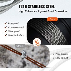 VEVOR T316 Stainless Steel Cable 3/16″x1000ft Wire Rope Cable Railing 1×19