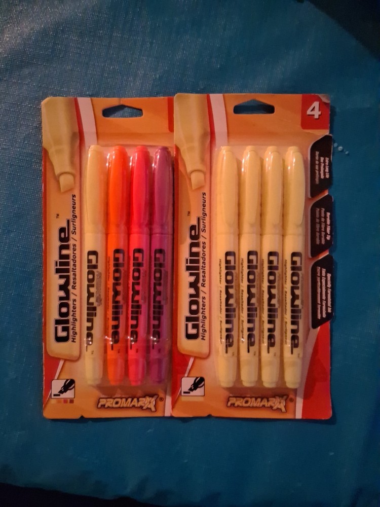 Promarx Glowline Highlighters Multicolor 4 Pack, Also 4 Pack Of Yellow. New Lot