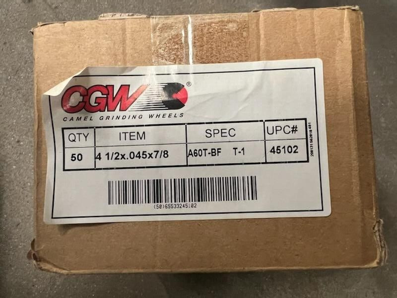 CGW Abrasives 45102 4-1/2 x .045 X 7/8 T-1 A60T-BF, Qty.50