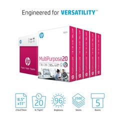 HP Multipurpose20 Printer Paper 8.5×11 20 lb 96 Bright 5 Reams