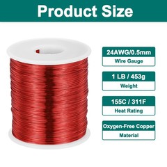 24 AWG Magnet Wire, 1 lb Magnetic Coil Wire, 155C(311F)