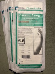 DermAssist Elbow Length Latex Surgical Gloves, 5 Pairs, Size 6.5