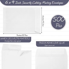 Fuutreo 500 Counts White Envelopes 6 x 9 Inch Self Adhesive Catalog Security