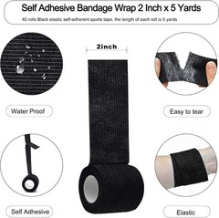 40 Rolls 2″x5yd Self-Adhesive Bandage Wrap, Black Elastic Athletic Tape