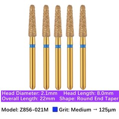 Vakker 5pc Dental Zirconica FG Diamond Burs with Holder 850 856 Round End Taper