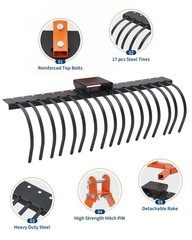 50 in Landscape Rake 3 Point Hitch Tractor Rake Category-0 Cat-1 Tractor Steel