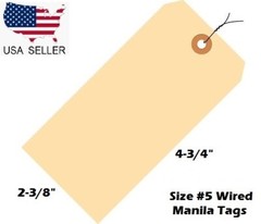 Size 5 Manila Inventory Shipping Hang Tags with Wire 2 3/8″ x 4 3/4″ Wired Tags