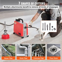 VEVOR Drain Cleaner Machine 66FT x 5/8″ 250W Sewer Snake Auger Manual Feed