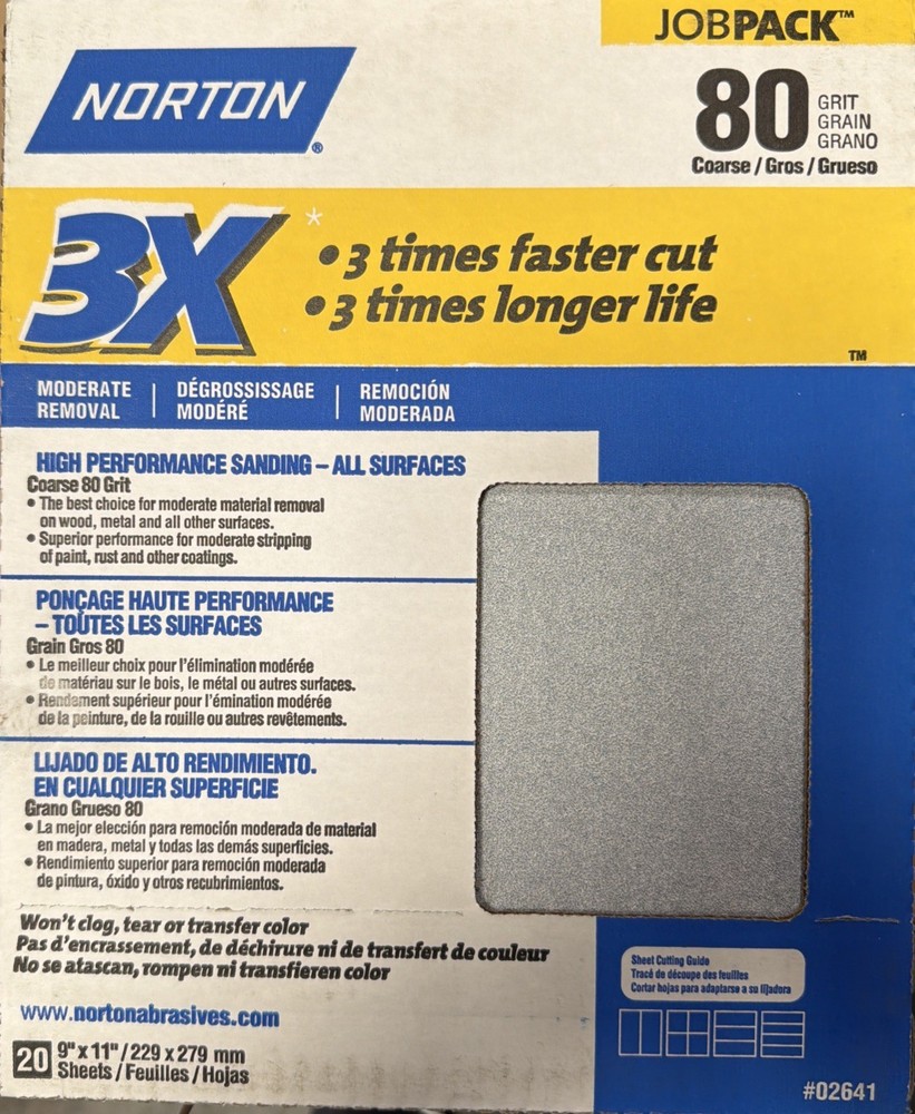 Norton ProSand Sandpaper #02641 – 80G – Pack Of 20 Sheets NEW