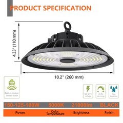 150 Watts UFO LED Light High Bay 5000K Warehouse Industrial Lighting AC 100-277V