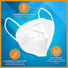 50 / 100 Pcs White KN95 Protective 5 Layer Disposable Face Mask Mouth Nose Cover