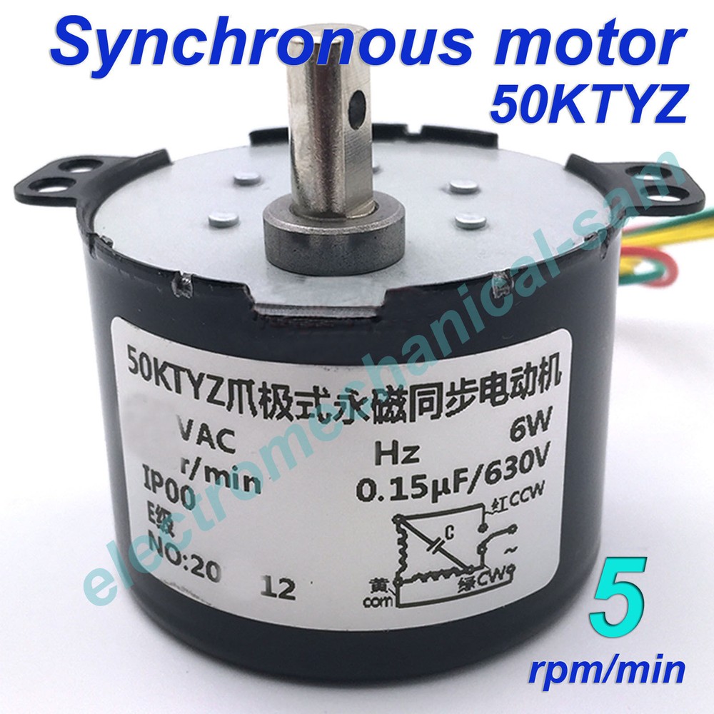 Synchronous Motor 50KTYZ AC 110V 120V 50/60Hz 1 2.5 5 to 100 110 rmp/m CW/CCW 6W