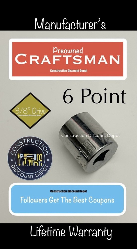 USED Craftsman 6 Point 3/8″ Drive Chrome Shallow 19MM Socket CMMT43549 19 mm