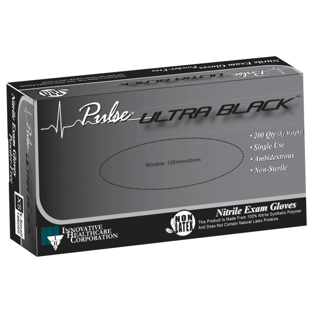Pulse Ultra Black Powder-Free Nitrile Exam Gloves, Size Large – Box of 200