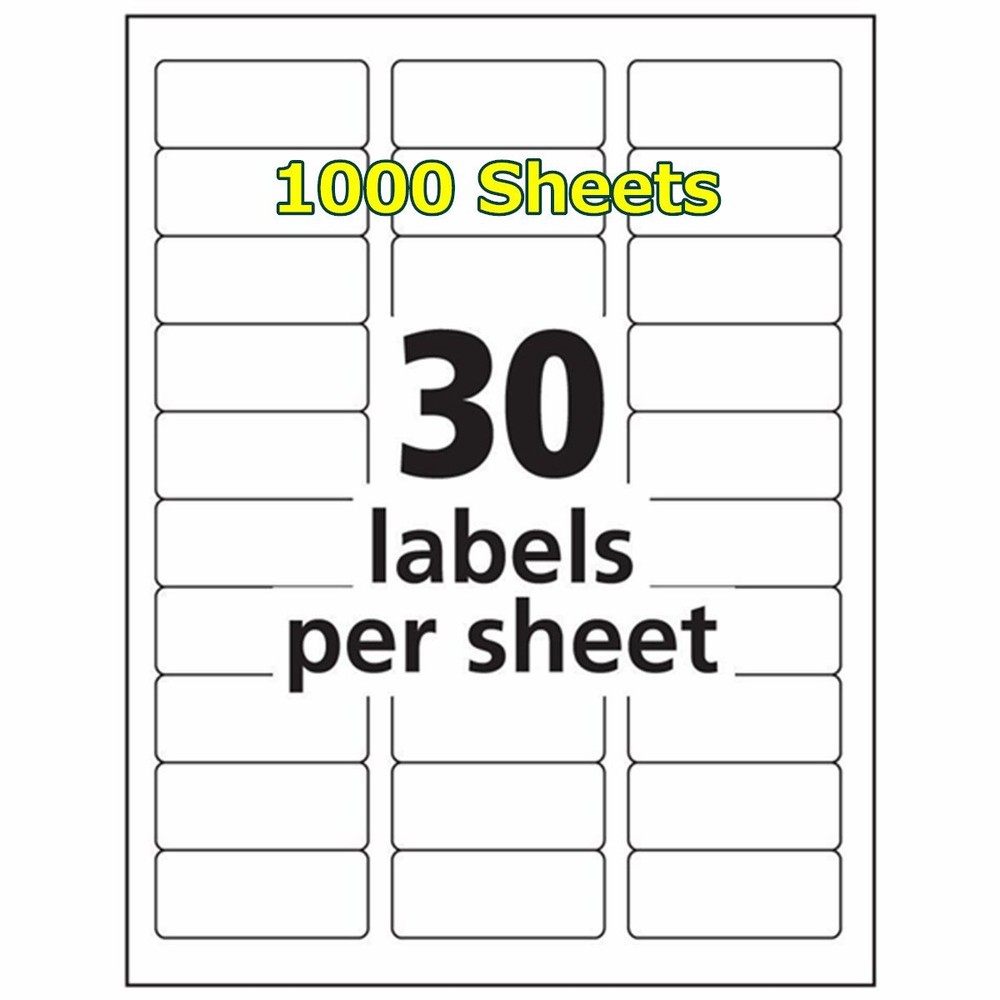 1 x 2 5/8 30000 Address Blank Labels Laser Ink Jet Mailing Adhesive 2.625 x 1