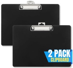 Landscape Clipboard, Black Horizontal Clipboard, 8.8 x 12.4-inch, 2 Pack
