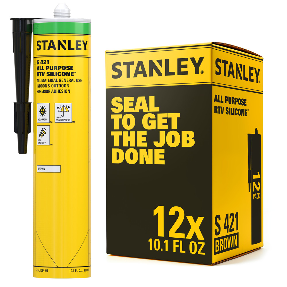 Silicone Sealant 100%, Waterproof Bathroom Kitchen Window Brown 12 Pack Stanley