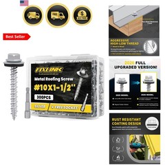 Metal Roofing Screws x 1-1/2″, 300 PCS, RUSPERT Hex Head Rubber Washer Sheet …