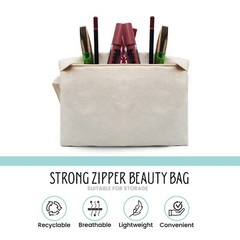9 x 7.5 Inches Canvas Cotton Reusable Storage Premium Zipper Cosmetic Bags
