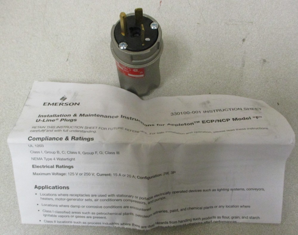 Appleton ECP-2023 Explosion Proof Electrical Plug Aluminum 20A 125VAC Watertight