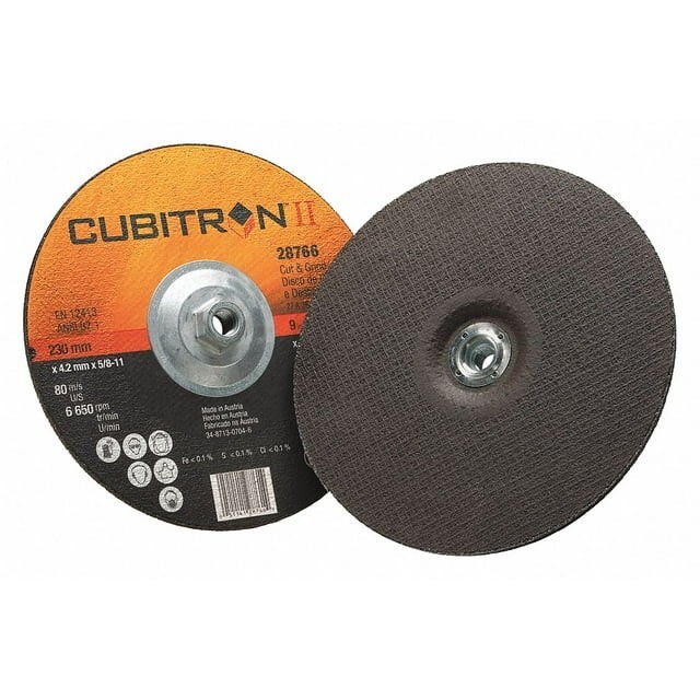3M Cubitron Ii 28766 Depressed Center Wheels, Type 27, 9 In Dia, 0.125 In 1 Unit