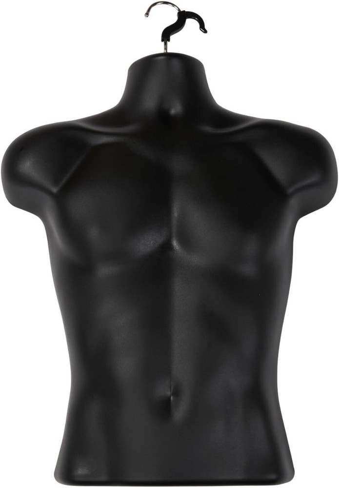 Torso Form Molded Man’s Shirt Frosted Fits S – L Hanging Male Mannequin Black