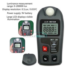 Lux Meter 0~200,000lux Range Light Meter Illuminometer lux/fc Photometer Tester