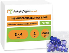 PSBM 10000 Count 2 Mil 3 Inch X 4 Inch, Reclosable Poly Bags, Clear Zip Plastic