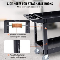 Uimoso Utility Service Cart Rolling Cart 2 Shelf 550LBS with 360° Swivel Wheels