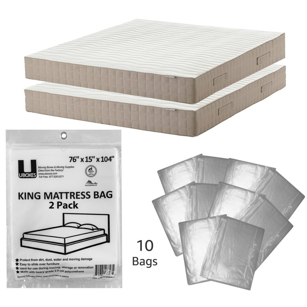 UBMOVE 10 King Mattress Covers 76x15x104″ Poly Bags Protective Moving Storage
