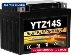 YTZ14S 12V 11.2Ah AGM Sealed Motorcycle Battery, Maintenance-Free, Compatible wi
